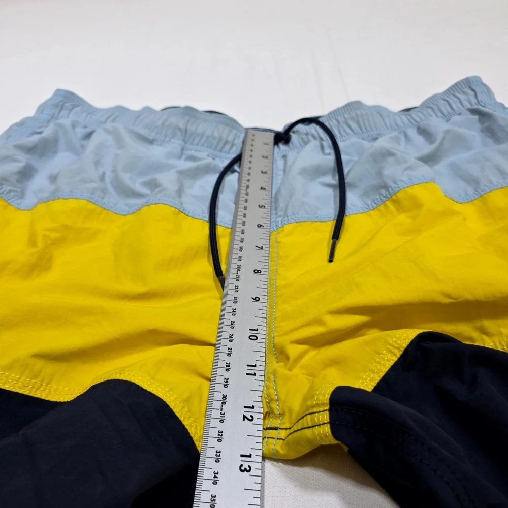 Nautica Swim Trunks Mens XL Blue Yellow Black Colorblock Logo Board Shorts